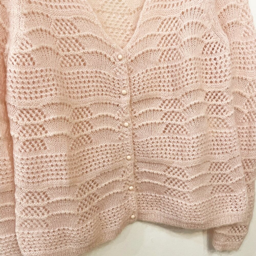 EUC Sezane Alanis Fancy Knit Mohair Wool Cardigan Blush Pink Small - Picture 4 of 8